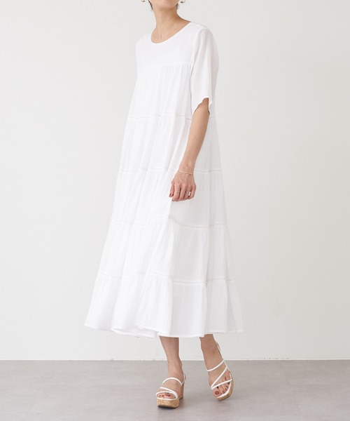 BEARDSLEY（ビアズリー）の「《LIVETART》シャドーストライプティアードワンピース（ワンピース・レディース・ホワイト/ブラック/アイボリー・FREE）」の6枚目の写真