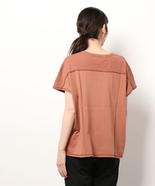 CUBE SUGAR（キューブシュガー）の「CUBE SUGAR/キューブシュガー　天竺xワッフル フレンチスリーブクルー（Tシャツ/カットソー・レディース・チャコールグレー/ベージュ/オレンジ・FREE）」の4枚目の写真