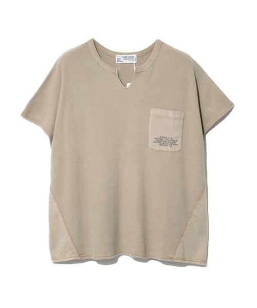 CUBE SUGAR（キューブシュガー）の「CUBE SUGAR/キューブシュガー　天竺xワッフル フレンチスリーブクルー（Tシャツ/カットソー・レディース・チャコールグレー/ベージュ/オレンジ・FREE）」の2枚目の写真