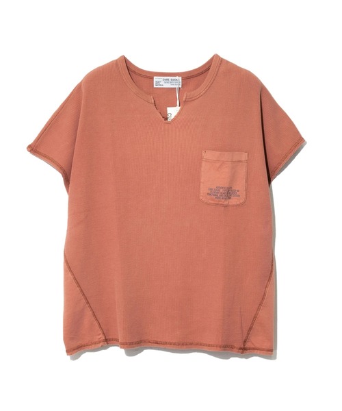 CUBE SUGAR（キューブシュガー）の「CUBE SUGAR/キューブシュガー　天竺xワッフル フレンチスリーブクルー（Tシャツ/カットソー・レディース・チャコールグレー/ベージュ/オレンジ・FREE）」の3枚目の写真