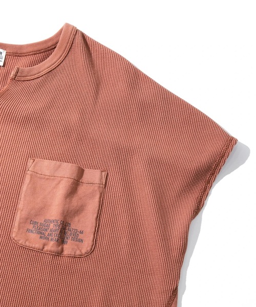 CUBE SUGAR（キューブシュガー）の「CUBE SUGAR/キューブシュガー　天竺xワッフル フレンチスリーブクルー（Tシャツ/カットソー・レディース・チャコールグレー/ベージュ/オレンジ・FREE）」の7枚目の写真