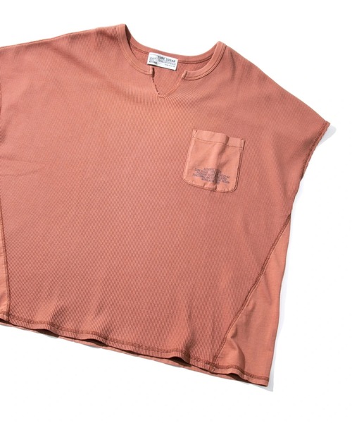 CUBE SUGAR（キューブシュガー）の「CUBE SUGAR/キューブシュガー　天竺xワッフル フレンチスリーブクルー（Tシャツ/カットソー・レディース・チャコールグレー/ベージュ/オレンジ・FREE）」の8枚目の写真