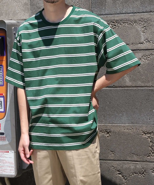 ZIP FIVE（ジップファイブ）の「【ZIP FIVE】アソートマルチボーダーオーバーサイズ半袖Tシャツ（Tシャツ/カットソー・レディース・ホワイト×ブラック/ブラック×ホワイト/ホワイト×ネイビー/ホワイト系/ブラック系/グリーン系/グリーン系1/ネイビー系/ネイビー系1/ブルー系/ブルー系1・MEDIUM/LARGE/X-LARGE）」の8枚目の写真