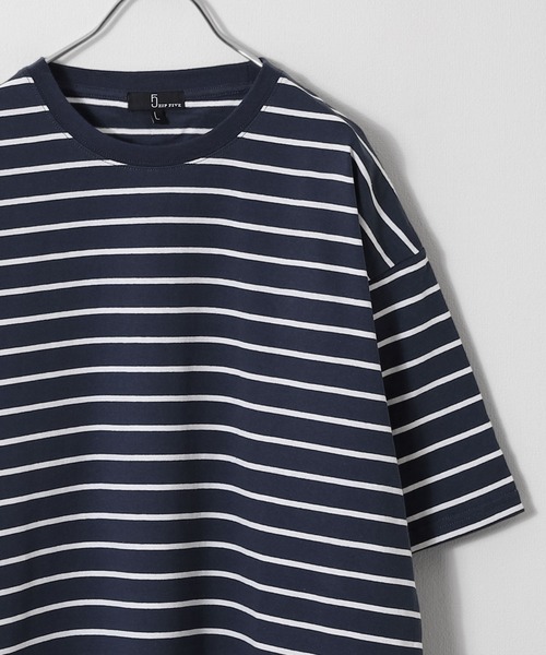 ZIP FIVE（ジップファイブ）の「【ZIP FIVE】アソートマルチボーダーオーバーサイズ半袖Tシャツ（Tシャツ/カットソー・レディース・ホワイト×ブラック/ブラック×ホワイト/ホワイト×ネイビー/ホワイト系/ブラック系/グリーン系/グリーン系1/ネイビー系/ネイビー系1/ブルー系/ブルー系1・MEDIUM/LARGE/X-LARGE）」の9枚目の写真