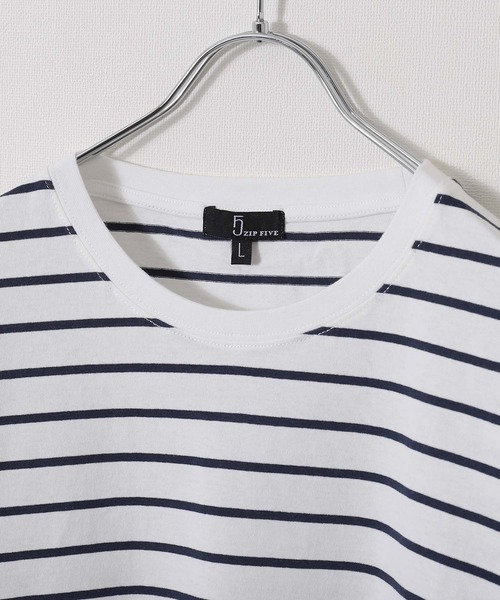 ZIP FIVE（ジップファイブ）の「【ZIP FIVE】アソートマルチボーダーオーバーサイズ半袖Tシャツ（Tシャツ/カットソー・レディース・ホワイト×ブラック/ブラック×ホワイト/ホワイト×ネイビー/ホワイト系/ブラック系/グリーン系/グリーン系1/ネイビー系/ネイビー系1/ブルー系/ブルー系1・MEDIUM/LARGE/X-LARGE）」の12枚目の写真