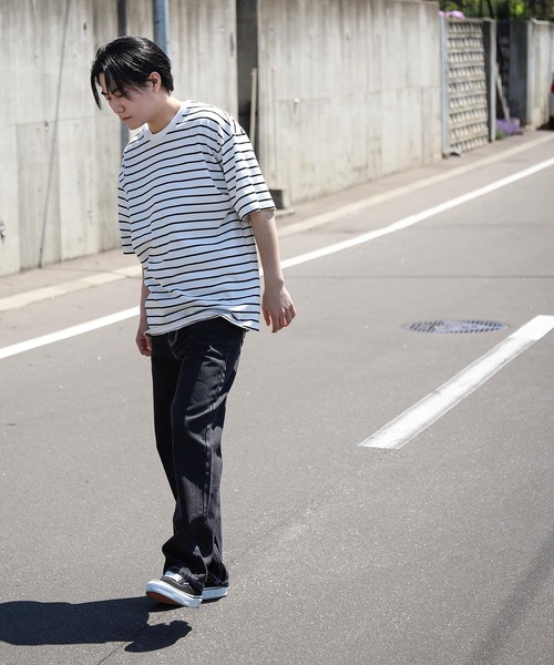 ZIP FIVE（ジップファイブ）の「【ZIP FIVE】アソートマルチボーダーオーバーサイズ半袖Tシャツ（Tシャツ/カットソー・レディース・ホワイト×ブラック/ブラック×ホワイト/ホワイト×ネイビー/ホワイト系/ブラック系/グリーン系/グリーン系1/ネイビー系/ネイビー系1/ブルー系/ブルー系1・MEDIUM/LARGE/X-LARGE）」の18枚目の写真