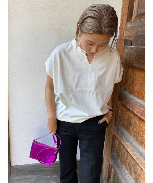HEILIS(ヘイリス)の「《hideka select》キーネックフレンチスリーブカットソー / キーネック フレンチスリーブ カットソー Tシャツ(Tシャツ/カットソー・レディース・チャコールグレー/アイボリー・FREE)」の16枚目の写真
