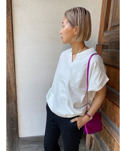HEILIS(ヘイリス)の「《hideka select》キーネックフレンチスリーブカットソー / キーネック フレンチスリーブ カットソー Tシャツ(Tシャツ/カットソー・レディース・チャコールグレー/アイボリー・FREE)」の14枚目の写真