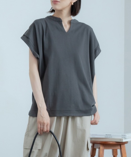 HEILIS(ヘイリス)の「《hideka select》キーネックフレンチスリーブカットソー / キーネック フレンチスリーブ カットソー Tシャツ(Tシャツ/カットソー・レディース・チャコールグレー/アイボリー・FREE)」の19枚目の写真