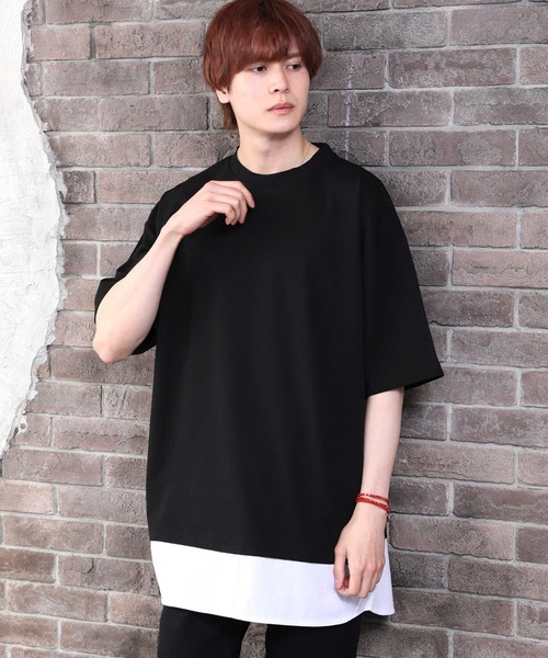 ARCADE(アーケード)の「梨地 フェイクレイヤード 半袖 Tシャツ 重ね着風(Tシャツ/カットソー・メンズ・ブラック/カーキ/ブラウン・M/L)」の2枚目の写真