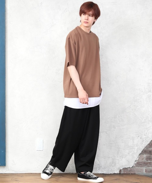 ARCADE(アーケード)の「梨地 フェイクレイヤード 半袖 Tシャツ 重ね着風(Tシャツ/カットソー・メンズ・ブラック/カーキ/ブラウン・M/L)」の13枚目の写真