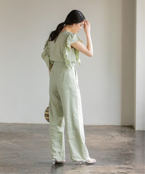 Noble(ノーブル)の「《追加》リネンラッフルスリーブブラウス(シャツ/ブラウス・レディース・ネイビー/ライトグリーン・FREE)」の4枚目の写真