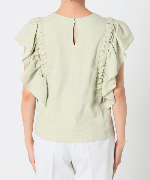 Noble(ノーブル)の「《追加》リネンラッフルスリーブブラウス(シャツ/ブラウス・レディース・ネイビー/ライトグリーン・FREE)」の15枚目の写真