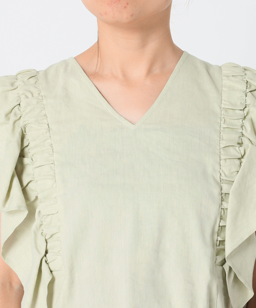Noble(ノーブル)の「《追加》リネンラッフルスリーブブラウス(シャツ/ブラウス・レディース・ネイビー/ライトグリーン・FREE)」の16枚目の写真