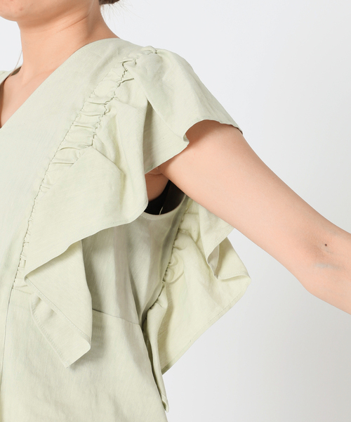 Noble(ノーブル)の「《追加》リネンラッフルスリーブブラウス(シャツ/ブラウス・レディース・ネイビー/ライトグリーン・FREE)」の18枚目の写真