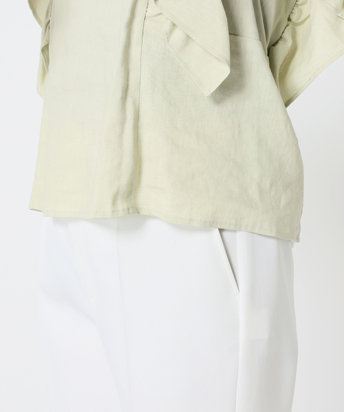 Noble(ノーブル)の「《追加》リネンラッフルスリーブブラウス(シャツ/ブラウス・レディース・ネイビー/ライトグリーン・FREE)」の19枚目の写真