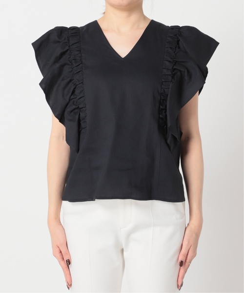 Noble(ノーブル)の「《追加》リネンラッフルスリーブブラウス(シャツ/ブラウス・レディース・ネイビー/ライトグリーン・FREE)」の22枚目の写真