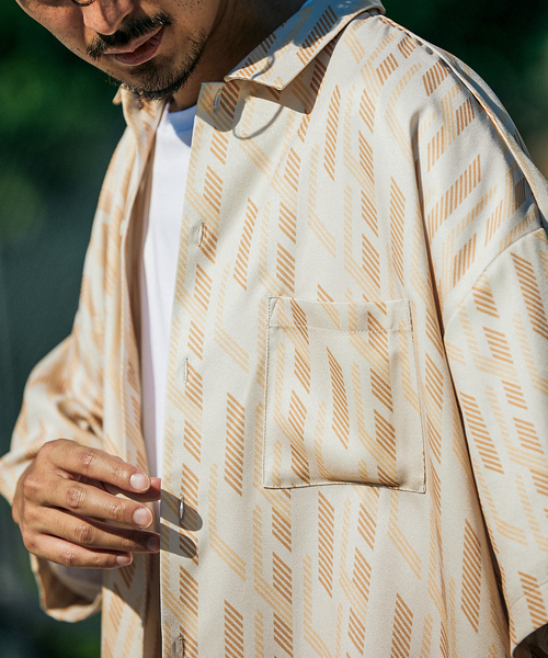 JOURNAL STANDARD（ジャーナルスタンダード）の「《追加》【GEOM PATTERN/ジオメパターン】ワイドシルエット 柄シャツ “総柄”（シャツ/ブラウス・メンズ・ブラック/ベージュ/ネイビー/グリーン/ブラック系その他/ネイビー系1・SMALL/MEDIUM/LARGE）」の4枚目の写真