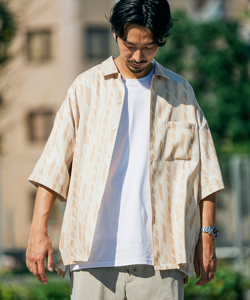 JOURNAL STANDARD（ジャーナルスタンダード）の「《追加》【GEOM PATTERN/ジオメパターン】ワイドシルエット 柄シャツ “総柄”（シャツ/ブラウス・メンズ・ブラック/ベージュ/ネイビー/グリーン/ブラック系その他/ネイビー系1・SMALL/MEDIUM/LARGE）」の7枚目の写真