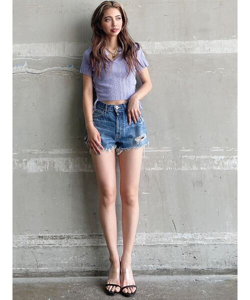 GYDA（ジェイダ）の「BACK RIPPED デニムショートパンツ（デニムパンツ・レディース・ライトブルー/インディゴブルー/ブルー・SMALL/MEDIUM/LARGE/X-SMALL）」の15枚目の写真