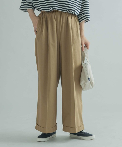 FORK&SPOON（フォークアンドスプーン）の「FORK&SPOON　コットンサテンワイドパンツ（その他パンツ・レディース・ブラック/ベージュ系その他・2/1）」の2枚目の写真