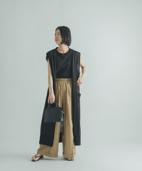 FORK&SPOON（フォークアンドスプーン）の「FORK&SPOON　コットンサテンワイドパンツ（その他パンツ・レディース・ブラック/ベージュ系その他・2/1）」の10枚目の写真