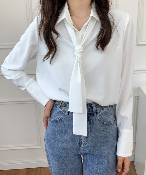 ABITOKYO(アビトーキョー)の「ボウタイレギュラーカラールーズシャツ(シャツ/ブラウス・レディース・ホワイト/ブラック/ブルーグレー・M/L)」の4枚目の写真