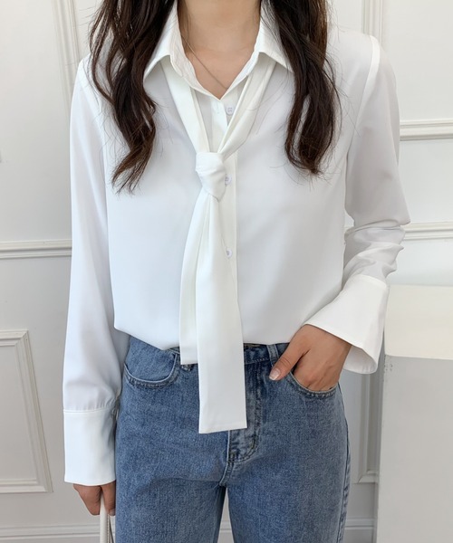 ABITOKYO(アビトーキョー)の「ボウタイレギュラーカラールーズシャツ(シャツ/ブラウス・レディース・ホワイト/ブラック/ブルーグレー・M/L)」の13枚目の写真