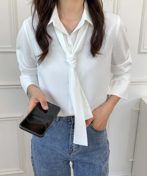 ABITOKYO(アビトーキョー)の「ボウタイレギュラーカラールーズシャツ(シャツ/ブラウス・レディース・ホワイト/ブラック/ブルーグレー・M/L)」の5枚目の写真