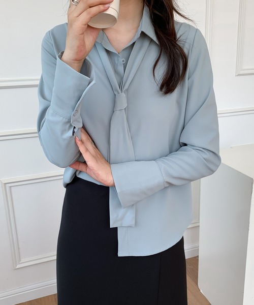 ABITOKYO(アビトーキョー)の「ボウタイレギュラーカラールーズシャツ(シャツ/ブラウス・レディース・ホワイト/ブラック/ブルーグレー・M/L)」の15枚目の写真