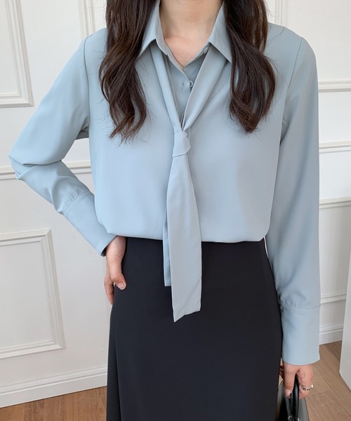 ABITOKYO(アビトーキョー)の「ボウタイレギュラーカラールーズシャツ(シャツ/ブラウス・レディース・ホワイト/ブラック/ブルーグレー・M/L)」の6枚目の写真