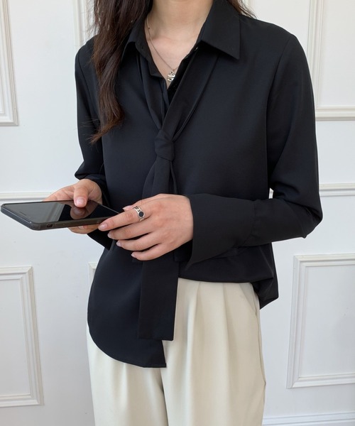 ABITOKYO(アビトーキョー)の「ボウタイレギュラーカラールーズシャツ(シャツ/ブラウス・レディース・ホワイト/ブラック/ブルーグレー・M/L)」の16枚目の写真