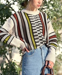 classicalelf | レトロな派手柄の"きゅん"。90'sヴィンテージ風3Dジャガードニット(ニット/セーター)