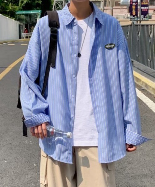 SETUP7（セットアップセブン）の「【SETUP7】ユースルーズストライプシャツ SCCH53（シャツ/ブラウス・メンズ・ブルー/グレー・FREE）」の2枚目の写真