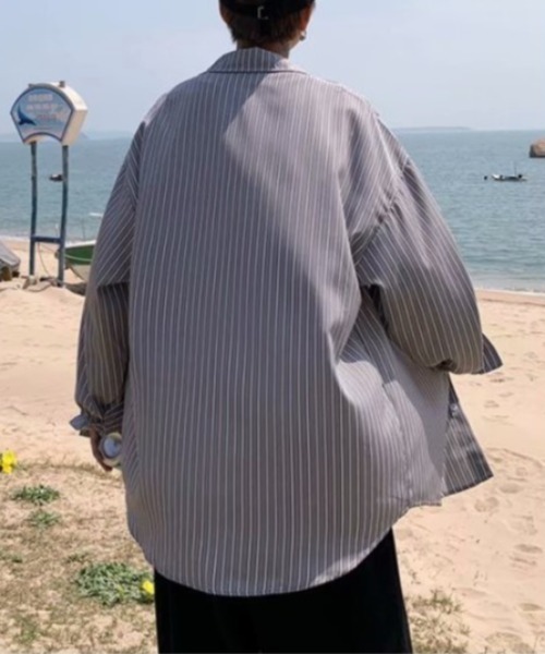 SETUP7（セットアップセブン）の「【SETUP7】ユースルーズストライプシャツ SCCH53（シャツ/ブラウス・メンズ・ブルー/グレー・FREE）」の4枚目の写真