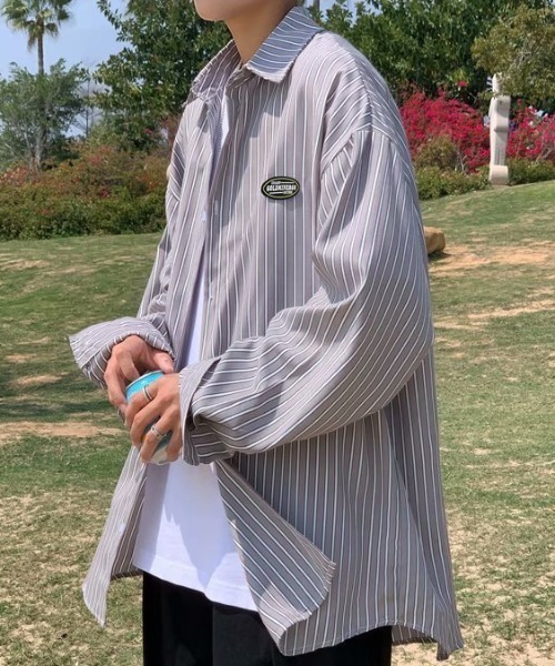 SETUP7（セットアップセブン）の「【SETUP7】ユースルーズストライプシャツ SCCH53（シャツ/ブラウス・メンズ・ブルー/グレー・FREE）」の6枚目の写真