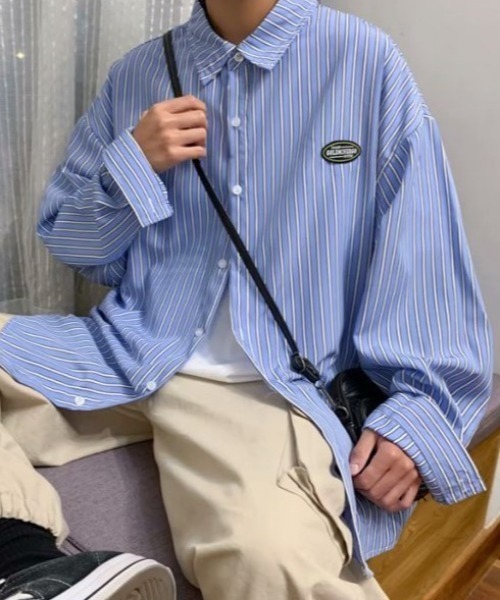 SETUP7（セットアップセブン）の「【SETUP7】ユースルーズストライプシャツ SCCH53（シャツ/ブラウス・メンズ・ブルー/グレー・FREE）」の7枚目の写真