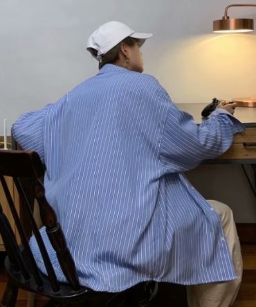 SETUP7（セットアップセブン）の「【SETUP7】ユースルーズストライプシャツ SCCH53（シャツ/ブラウス・メンズ・ブルー/グレー・FREE）」の8枚目の写真