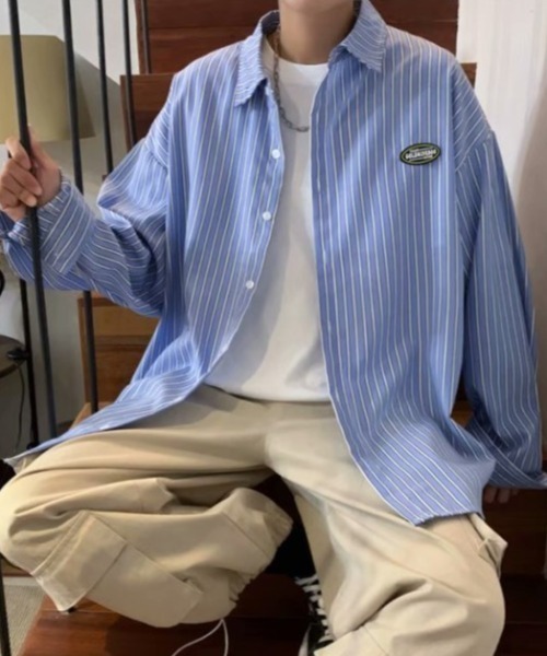 SETUP7（セットアップセブン）の「【SETUP7】ユースルーズストライプシャツ SCCH53（シャツ/ブラウス・メンズ・ブルー/グレー・FREE）」の9枚目の写真