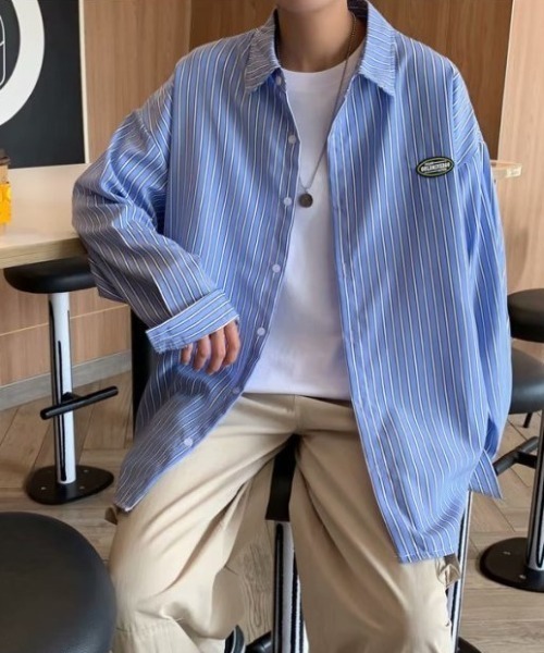 SETUP7（セットアップセブン）の「【SETUP7】ユースルーズストライプシャツ SCCH53（シャツ/ブラウス・メンズ・ブルー/グレー・FREE）」の10枚目の写真