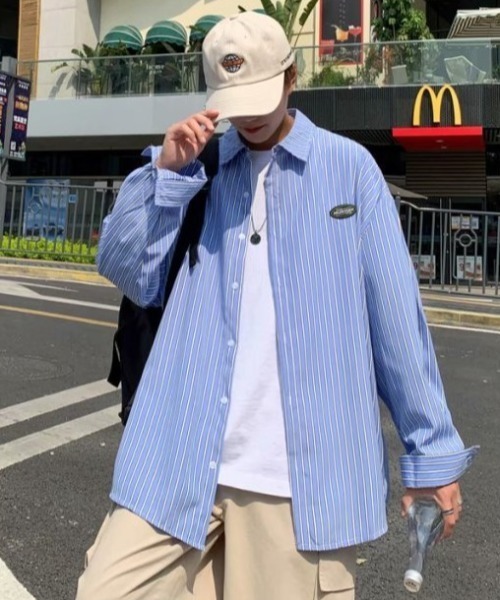 SETUP7（セットアップセブン）の「【SETUP7】ユースルーズストライプシャツ SCCH53（シャツ/ブラウス・メンズ・ブルー/グレー・FREE）」の11枚目の写真