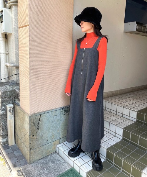 JUGLANS(ユグランス)の「☆ 大人カジュアルなこなれ感を演出。ハーフジップジャンスカ 343542(ジャンパースカート・レディース・ブラウン/チャコール・FREE)」の4枚目の写真