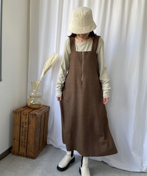 JUGLANS(ユグランス)の「☆ 大人カジュアルなこなれ感を演出。ハーフジップジャンスカ 343542(ジャンパースカート・レディース・ブラウン/チャコール・FREE)」の12枚目の写真