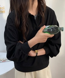 ポロ襟ボリュームスリーブワッフルトップス