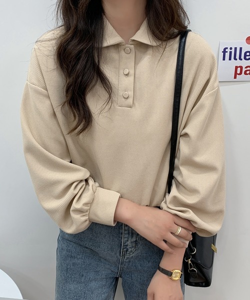 ECLIN(エクラン)の「ポロ襟ボリュームスリーブワッフルトップス(Tシャツ/カットソー・レディース・ホワイト/ブラック/ベージュ/グレー・FREE)」の17枚目の写真