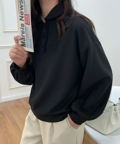 ECLIN(エクラン)の「ポロ襟ボリュームスリーブワッフルトップス(Tシャツ/カットソー・レディース・ホワイト/ブラック/ベージュ/グレー・FREE)」の8枚目の写真