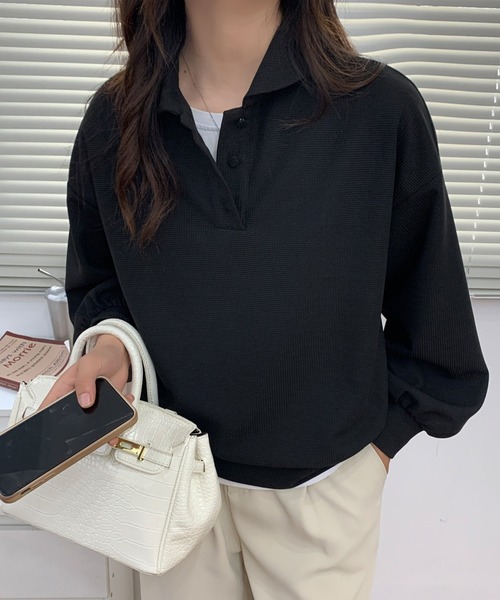 ECLIN(エクラン)の「ポロ襟ボリュームスリーブワッフルトップス(Tシャツ/カットソー・レディース・ホワイト/ブラック/ベージュ/グレー・FREE)」の21枚目の写真