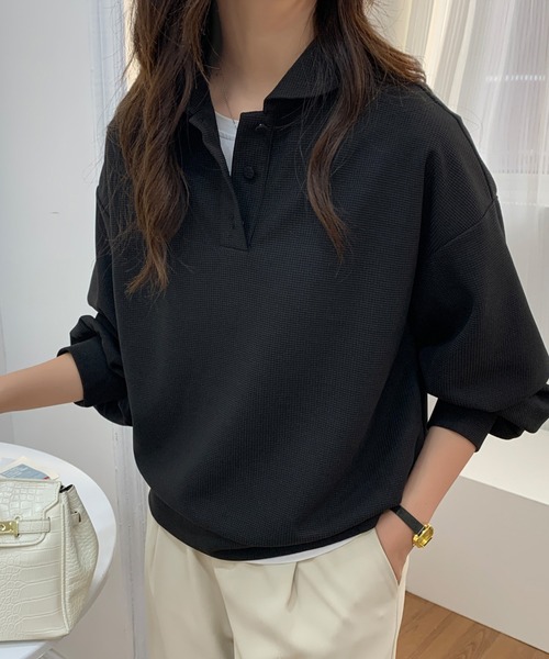 ECLIN(エクラン)の「ポロ襟ボリュームスリーブワッフルトップス(Tシャツ/カットソー・レディース・ホワイト/ブラック/ベージュ/グレー・FREE)」の18枚目の写真
