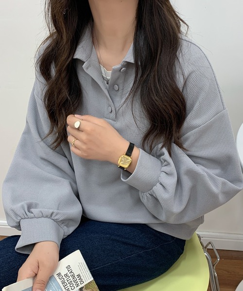 ECLIN(エクラン)の「ポロ襟ボリュームスリーブワッフルトップス(Tシャツ/カットソー・レディース・ホワイト/ブラック/ベージュ/グレー・FREE)」の22枚目の写真