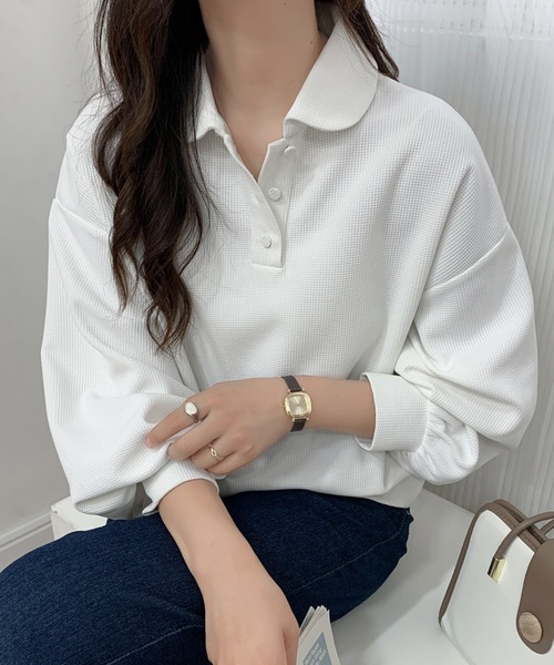 ECLIN(エクラン)の「ポロ襟ボリュームスリーブワッフルトップス(Tシャツ/カットソー・レディース・ホワイト/ブラック/ベージュ/グレー・FREE)」の19枚目の写真